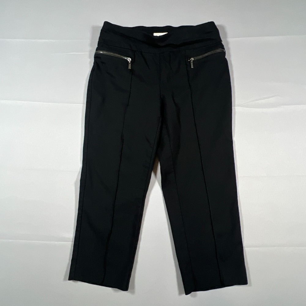 Style & Co Capri Pants Womens Petite Medium Black Rayon Stretch Pleated Pull On
